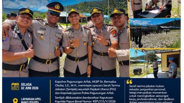 Pimpin Sertijab PJU dan Kapolsek Jajaran, Kapolres Pegunungan Arfak Tekankan Profesionalisme dan Optimalisasi Organisasi Polri.