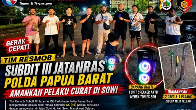 Gerak Cepat Tim Resmob Subdit III Jatanras Polda Papua Barat Amankan Pelaku Curat di Sowi.
